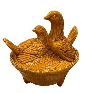 Maddux of California Love Bird Dove on Nest Covered Bowl Serving Dish
